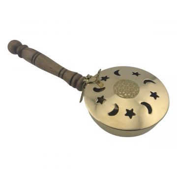 Sun & Moon Brass Burner with Wood Handle, Each